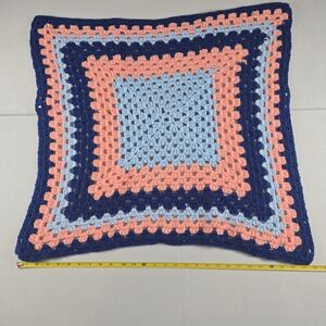 Handmade Crochet Granny Square Baby Blanket Pink Blue Navy 24x24 Stroller Afghan